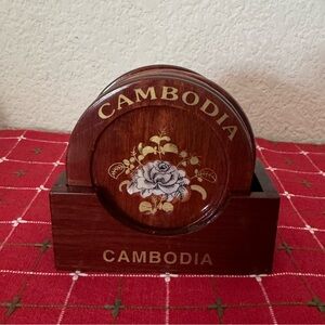 Wooden Cambodia Coaster Set